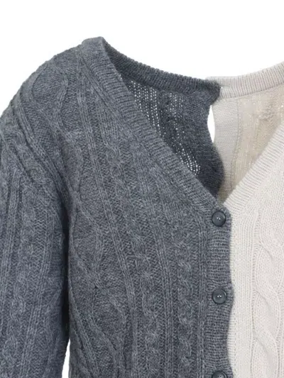 Moschino Cable Knit Color Block Long Sleeve Sweater In Gray