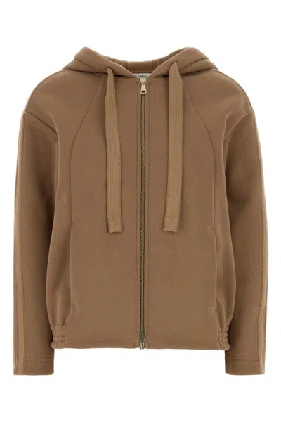 Max Mara Brown Stripe-detail Zip-up Hoodie In Brown