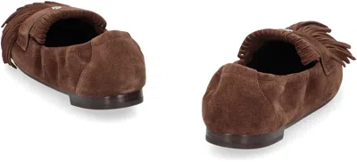 Tory Burch Ballet Fringe Suede Loafers With Rubber Sole In Brown