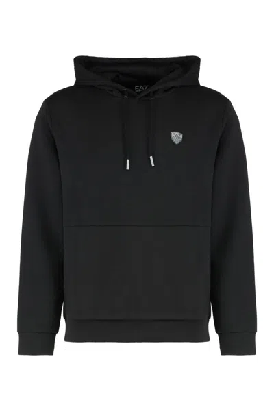 Ea7 Emporio Armani Technical Fabric Hoodie In Black
