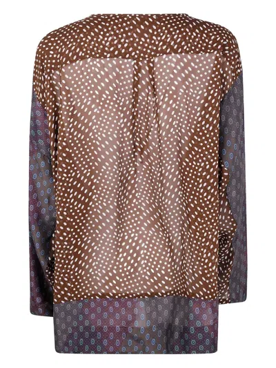 Dries Van Noten Mixed Patterns Long Sleeve Relaxed Top In Purple