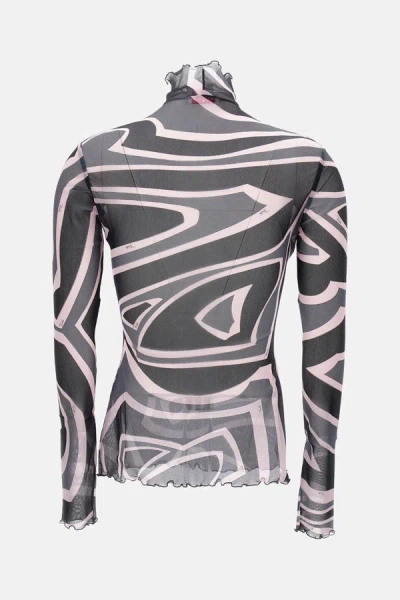 Pucci Semi Sheer Printed Long-sleeved High-neck Top In Black