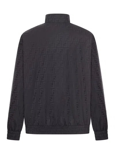 Fendi Men Black Jacket With High Neck And All-over Ff Motif In Tech Fabric Man