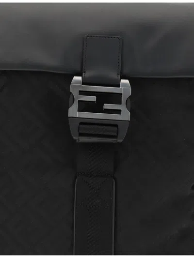 Fendi Men Nylon Flux Backpack In Black
