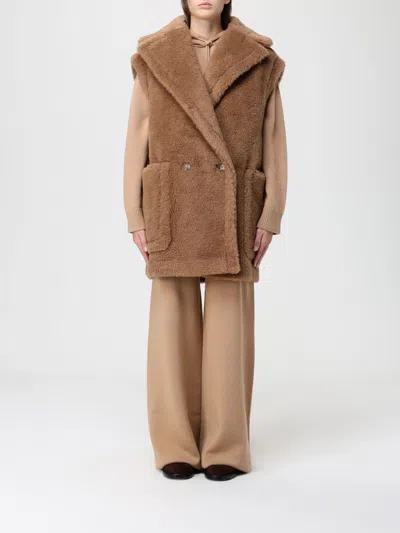 Max Mara Teddy Gilet With Oversized Lapel Collar In Brown