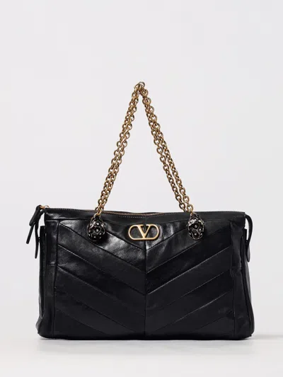 Valentino Garavani  Garavani Panthea Shoulder Bag In Nappa Leather With Chevron Pattern Wom In Black