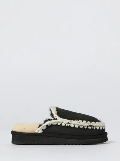 Mou Eskimo Stitching Slipper-mule In Black Suede In Black