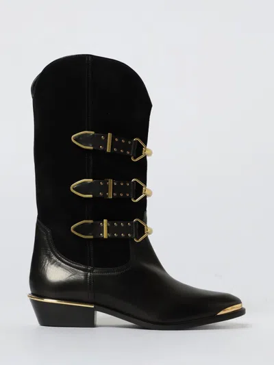 Isabel Marant Decorative Buckle Mid-calf Leather Boots In Black