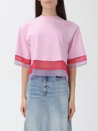 Msgm Mesh-layered T-shirt In Pink