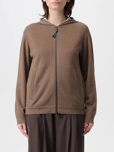 Brunello Cucinelli Cotton And Silk Zip-up Hoodie In Brown