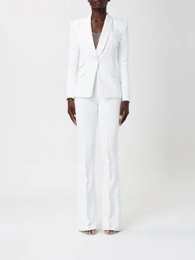 Elisabetta Franchi Linen Blend Gabardine Blazer In White