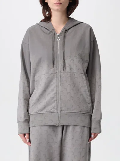 Marine Serre Faded Moon Fleece Zipped Hoodie In Gray