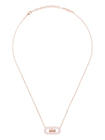 Ferragamo Necklace Featuring Gancini Pendant Adorned With Crystals In Gold