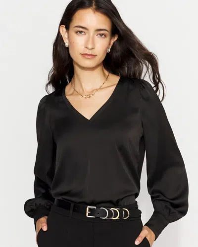 White House Black Market Knit Mix Satin Top In Black