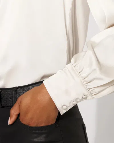 White House Black Market Knit Mix Satin Top In White