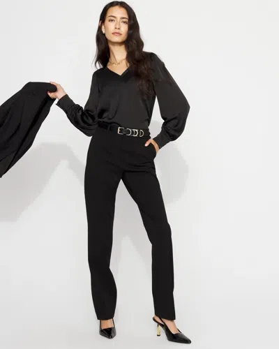 White House Black Market Knit Mix Satin Top In Black