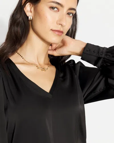 White House Black Market Knit Mix Satin Top In Black