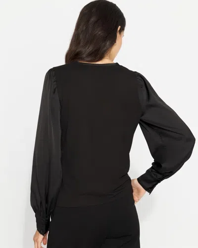 White House Black Market Knit Mix Satin Top In Black
