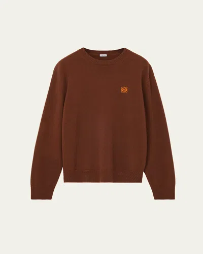 Loewe Mens Brown Anagram Crewneck Wool Jumper In Brown