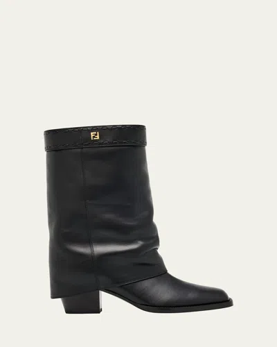 Fendi 55mm Minerva Leather Trompe L'oeil Pant Booties In Black