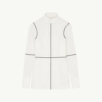 Mm6 Maison Margiela Stand-up Collar Off-white Cotton Shirt With Geometric Stripes
