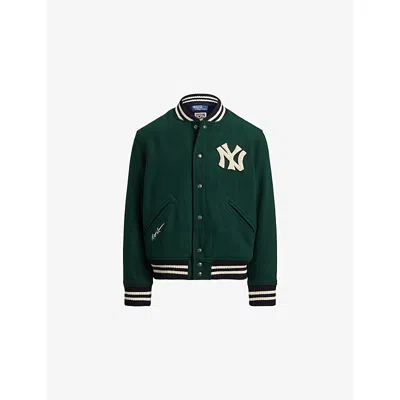 Polo Ralph Lauren Mens Ribbed Logo-embroidered Wool-blend Bomber Jacket Moss Agate In Green