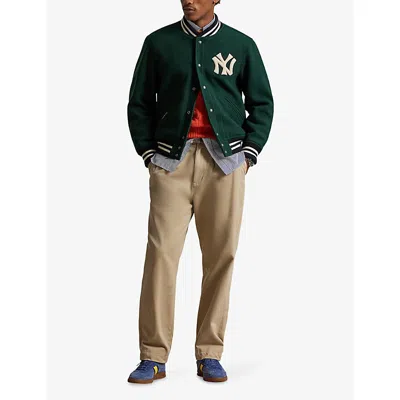 Polo Ralph Lauren Mens Ribbed Logo-embroidered Wool-blend Bomber Jacket Moss Agate In Green