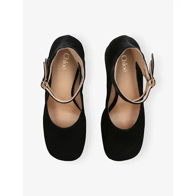 Chloé Loti Suede Platform Block-heel Pumps In Black