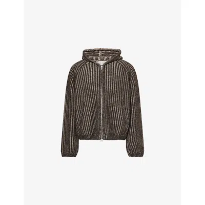 Our Legacy Mens Level Ribbed Wool Hoodie Vanise Brown Stripe In Gray