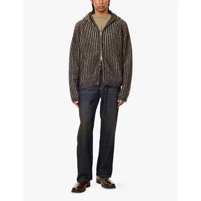 Our Legacy Mens Level Ribbed Wool Hoodie Vanise Brown Stripe In Gray