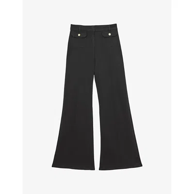 Reiss Womens Black Ria Flared Slim-fit Stretch-denim Jeans In Black