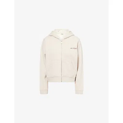 4th & Reckless Womens Oatmeal Collena Logo-embroidered Cotton-jersey Hoody In White