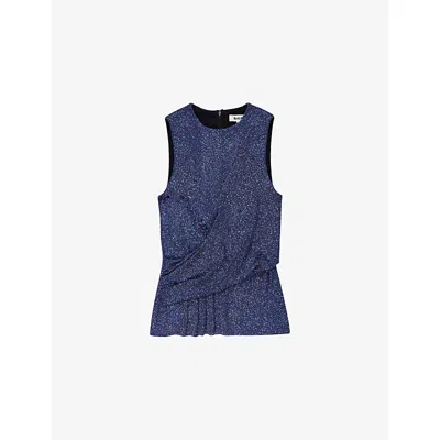 Ro&zo Womens Blue Sparkle Drape-front Stretch-woven Top In Blue