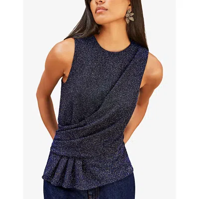 Ro&zo Womens Blue Sparkle Drape-front Stretch-woven Top In Blue