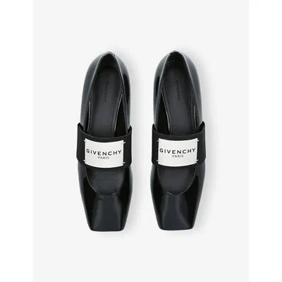 Givenchy Sliced Square Label Patent Leather Ballerina Flats In Black