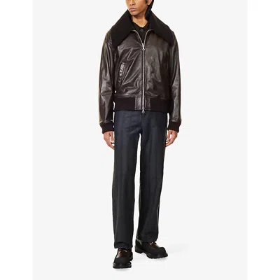 Our Legacy Pharos Wool-blend Trimmed Leather Bomber Jacket In Brown