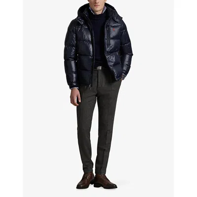 Polo Ralph Lauren Hooded Quilted Bomber Jacket Pockets In Blue