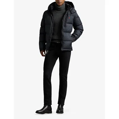 Polo Ralph Lauren Blue Down Jacket With Fixed Hood And Embroidered Pony Logo On Chest In Tech Fabric Man In Black