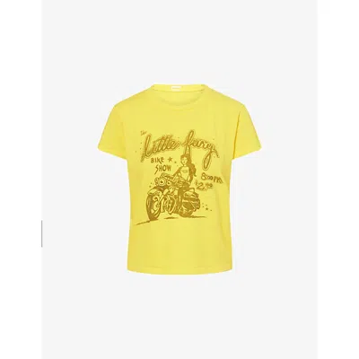 Mother Womens The Boxy Goodie Goodie Graphic-print Cotton-jersey T-shirt Little Fury In Yellow