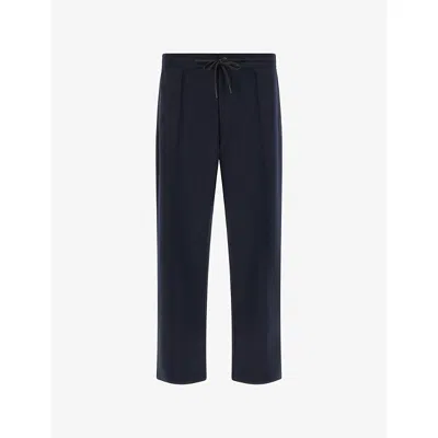 Boggi Milano Ens Navy Blue Drawstring Straight-leg Stretch Wool-blend Trousers In Blue