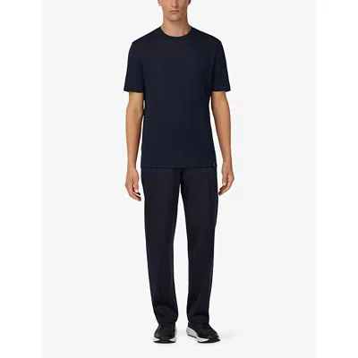 Boggi Milano Ens Navy Blue Drawstring Straight-leg Stretch Wool-blend Trousers In Blue
