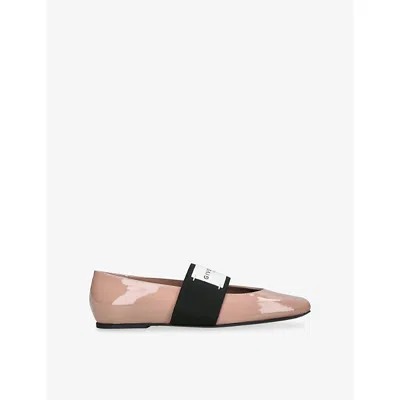Givenchy Sliced Square Label Patent Leather Ballerina Flats In Pink