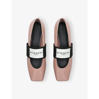 Givenchy Sliced Square Label Patent Leather Ballerina Flats In Pink