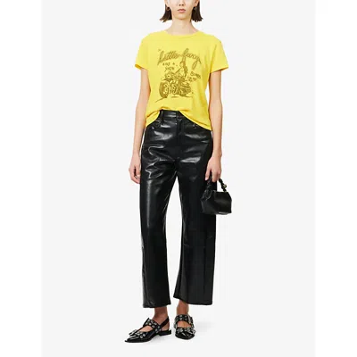 Mother The Half Pipe Flood High Waist Coated Leather Pants In Black