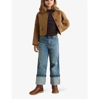 Reiss Ami Cropped Collarless Wool-blend Jacket 13-14 Years Camel In Brown