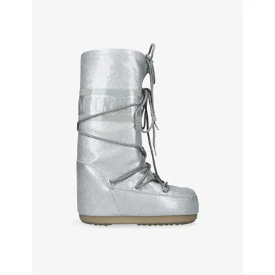Moon Boot Glitter-embellishment Lace-up Boots In Silver