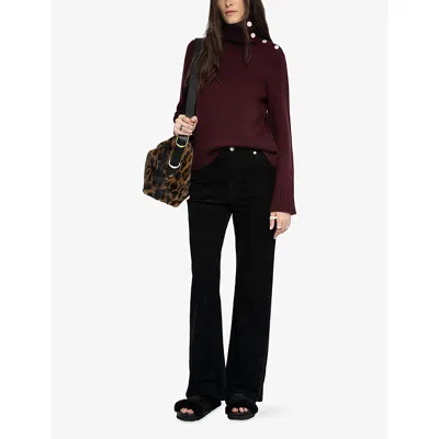 Zadig & Voltaire High Neck Knitwear Button Shoulder Design In Burgundy