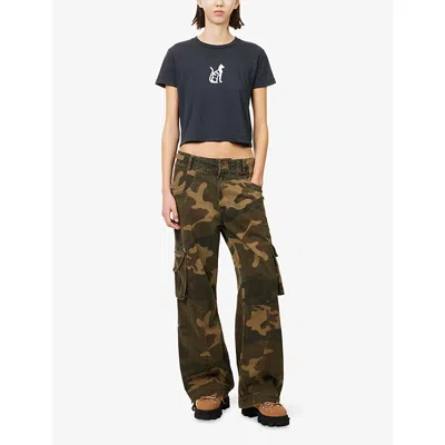 Obey Womens Black Cat Graphic-print Cotton-jersey T-shirt Xs In Black