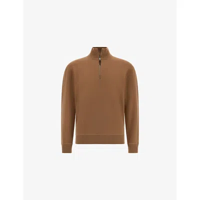 Boggi Milano Ens Hazelnut Half-zip Wool And Cashmere-blend Jumper In Brown