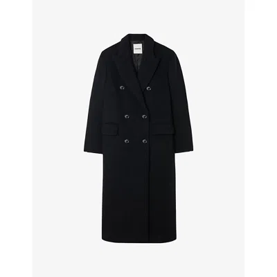 Sandro Womens Black Long Double-breasted Wool-blend Coat In Black